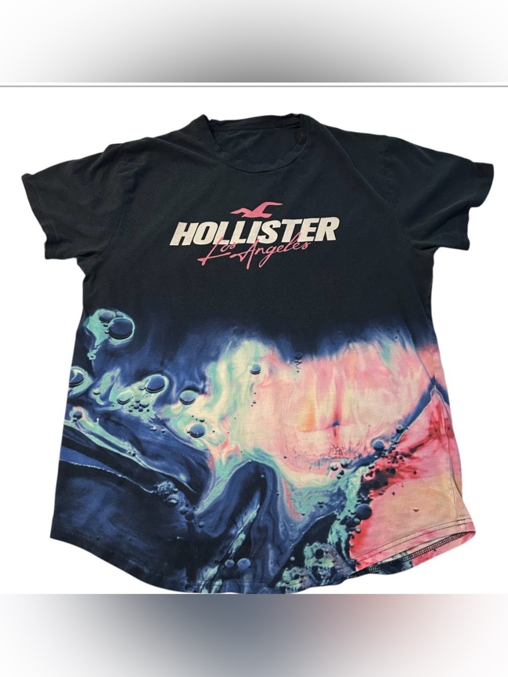 Hollister Los Angeles Black Tee Fluid Art Bubble Galaxy Print Graphic T-Shirt